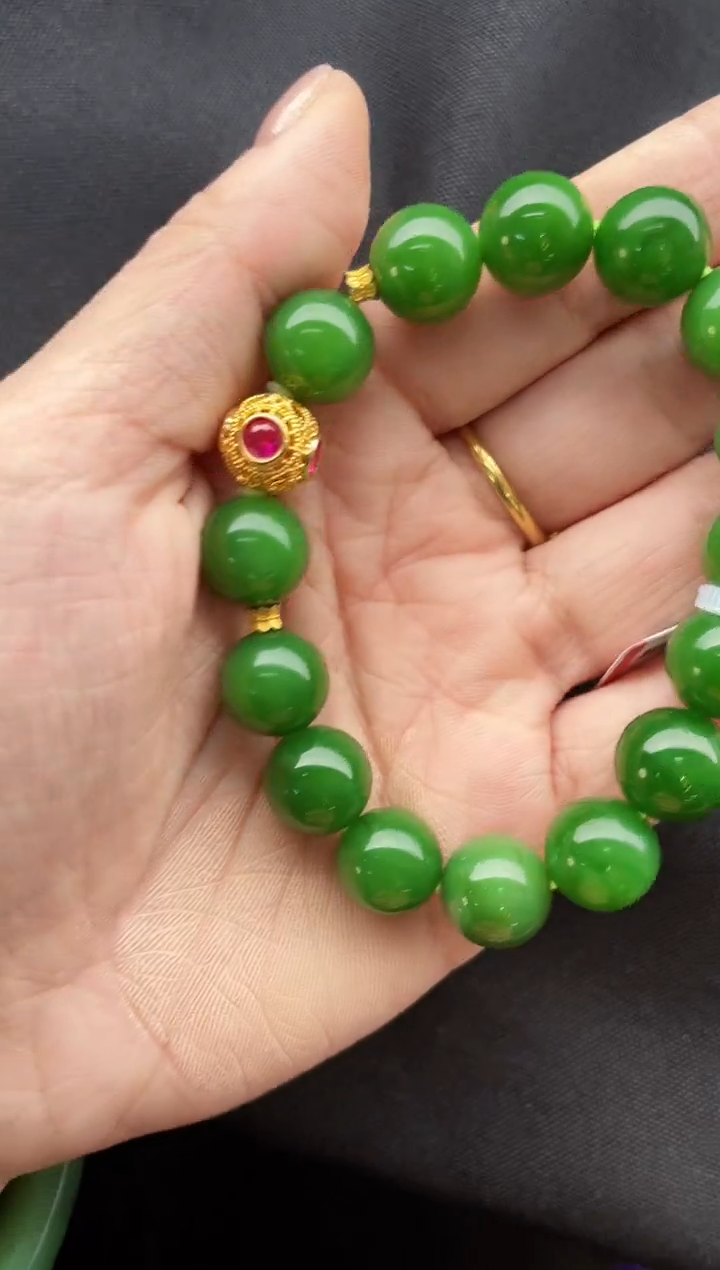 【闪购商品】和田玉手串18K金镶嵌12MM 多样性发一Z