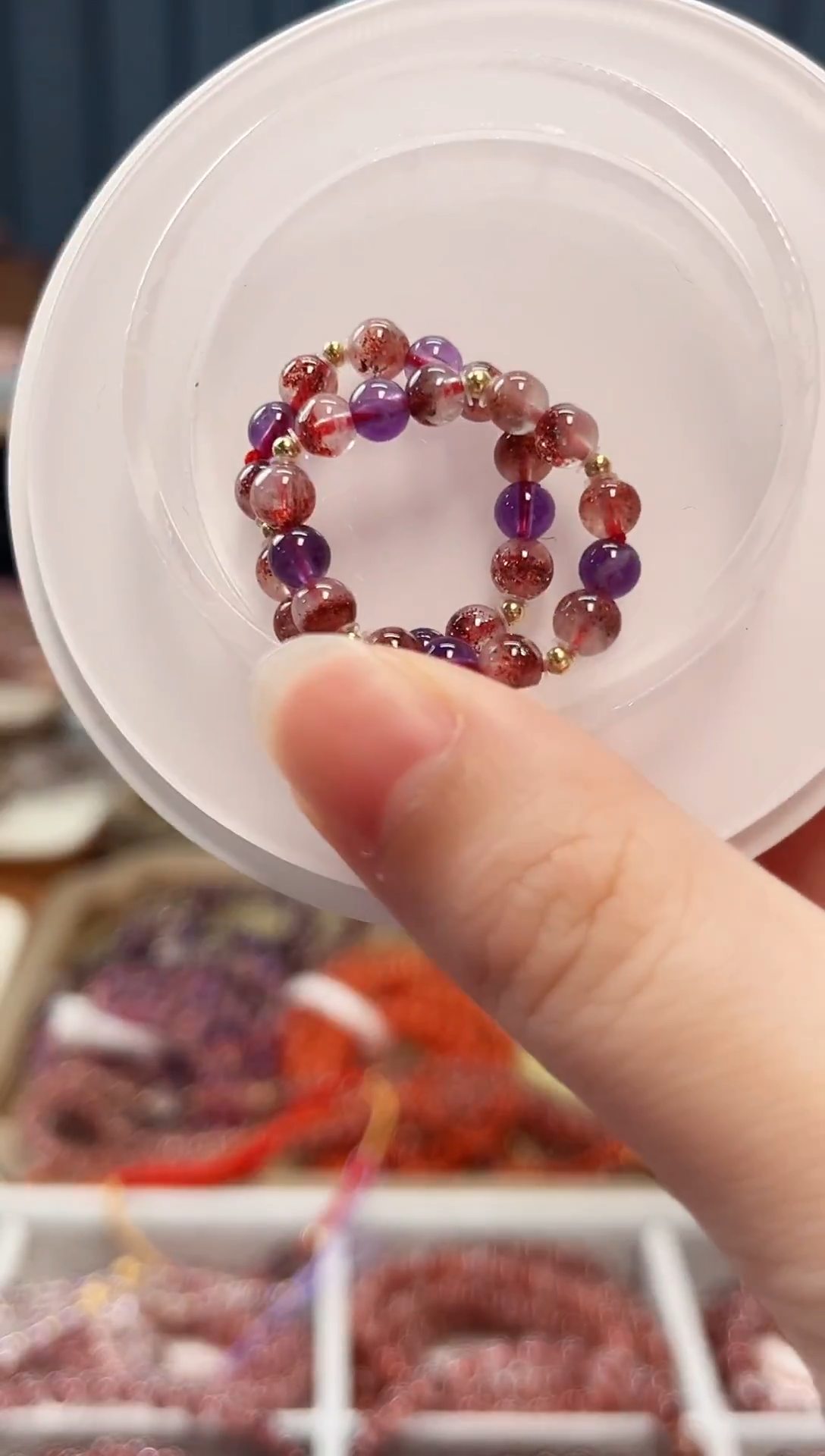 未镶嵌手串水晶金草莓超七戒圈4mm【多样性发一】