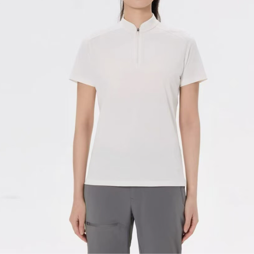 宝丫轻奢  T女式户外休闲运动风立领半拉链短袖T恤K2738