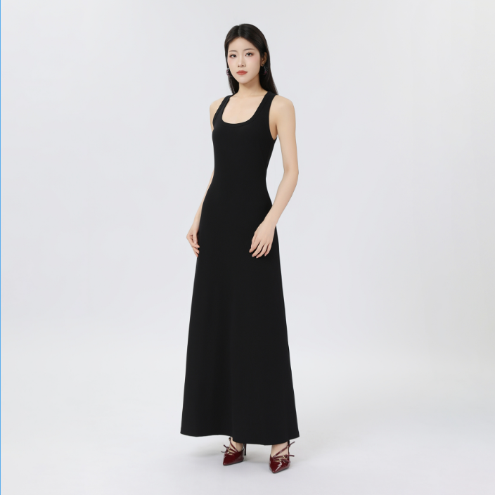 AMASS/阿玛施 夏季新款复古经典百搭收腰无袖女装连衣裙550072