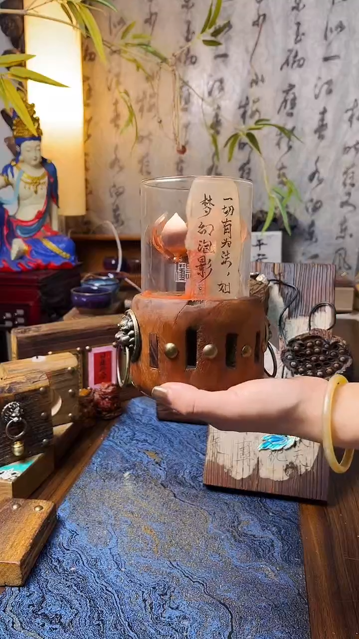 清**影莲花烛台灯111111