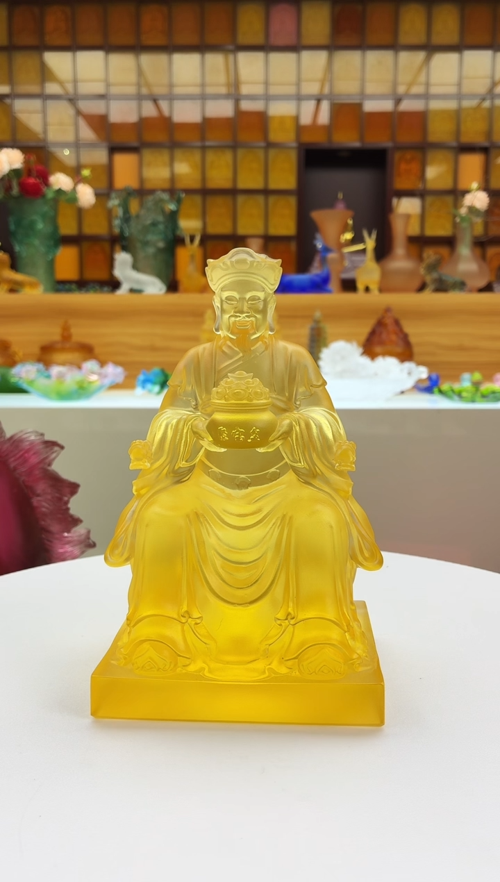 手工艺品琉璃琥珀色财神爷18公分