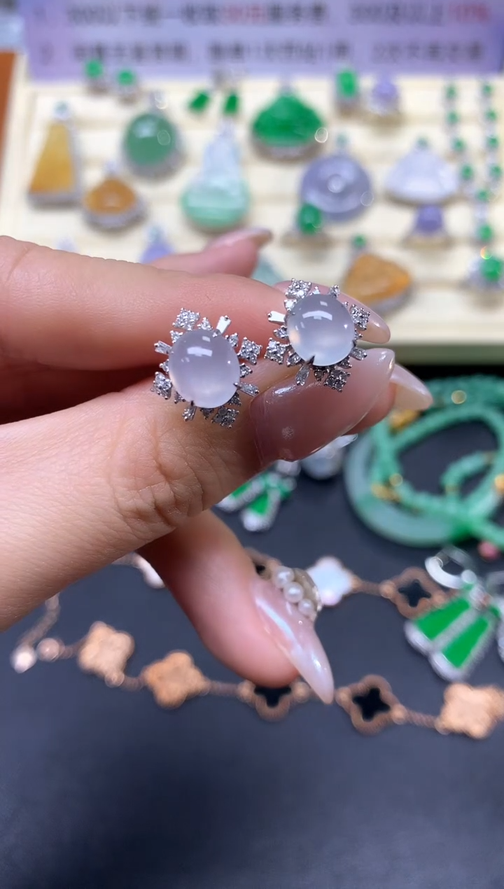 【闪购商品】翡翠耳饰18K金镶嵌吊坠|4500+450