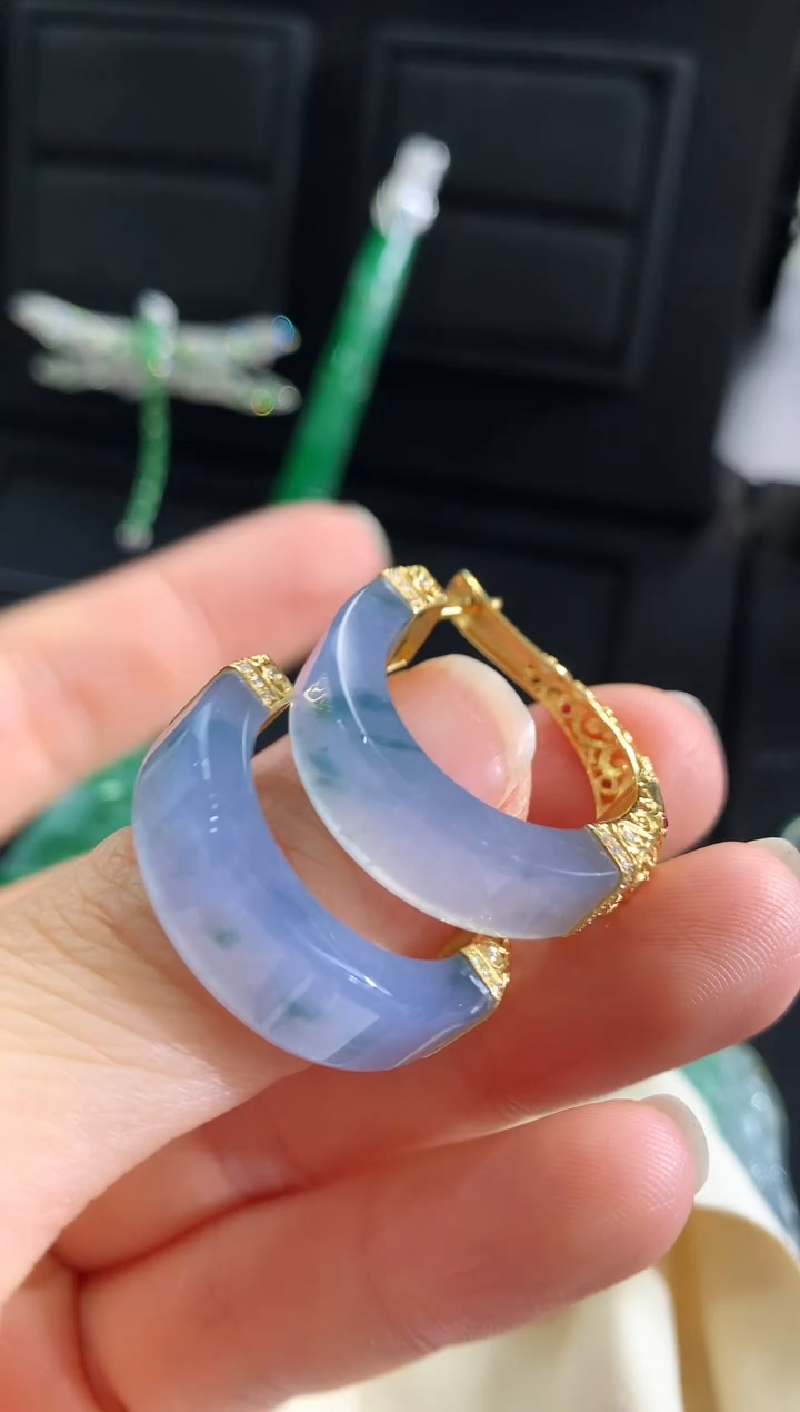 【闪购商品】翡翠耳饰18K金镶嵌耳饰