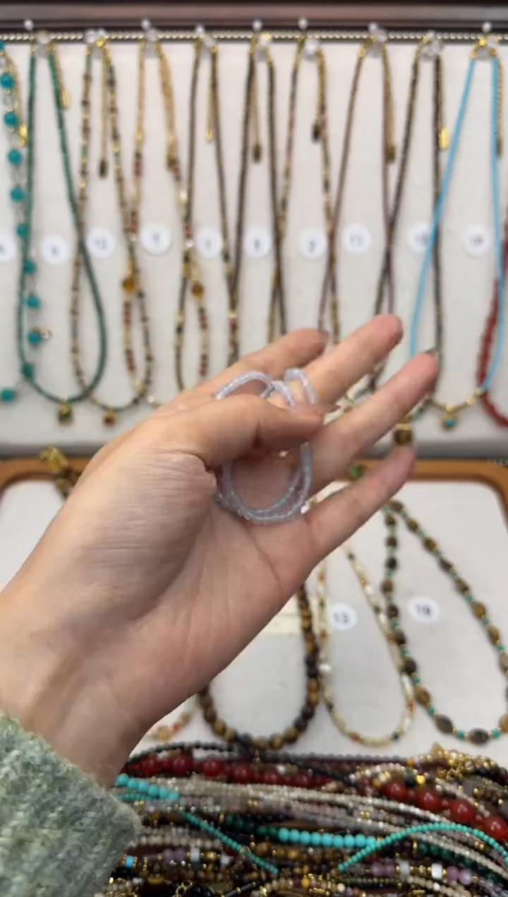 项链钛钢石英质玉海蓝宝手链