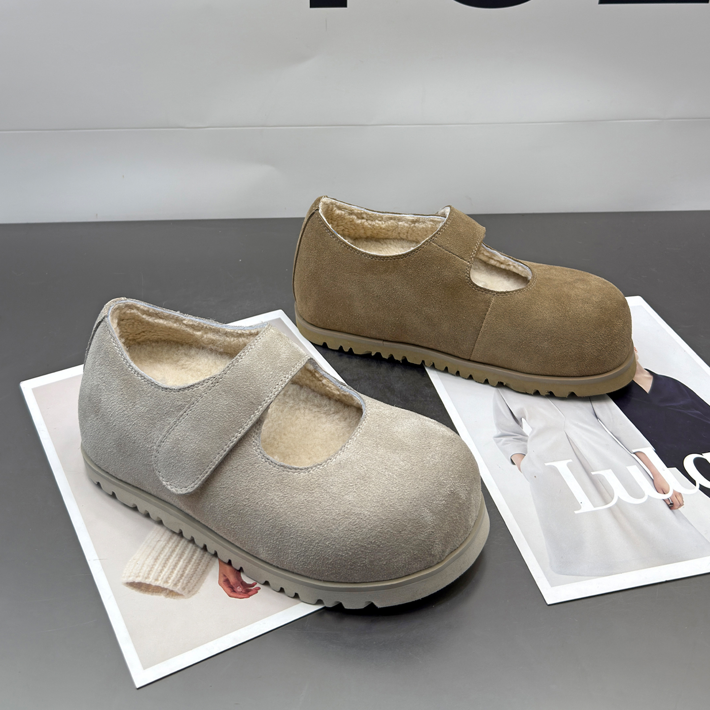 635-2羊毛勃肯鞋女时尚浅口玛丽珍鞋冬季新款真皮内增高保暖棉鞋