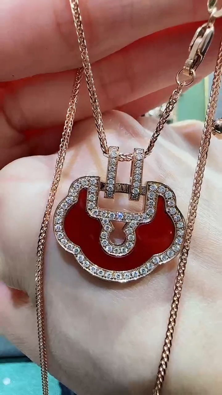 【闪购商品】玛瑙/玉髓吊坠(不含链)18K金镶嵌18K金钻石如意吊坠