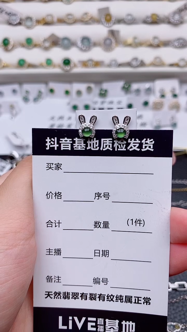 银S925镶嵌翡翠耳饰...........