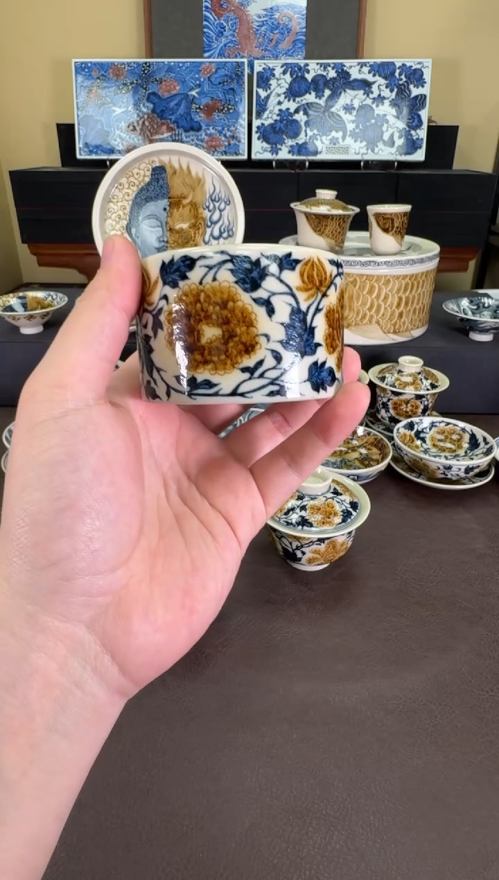 【闪购商品】二号釉牡丹纹扳指杯