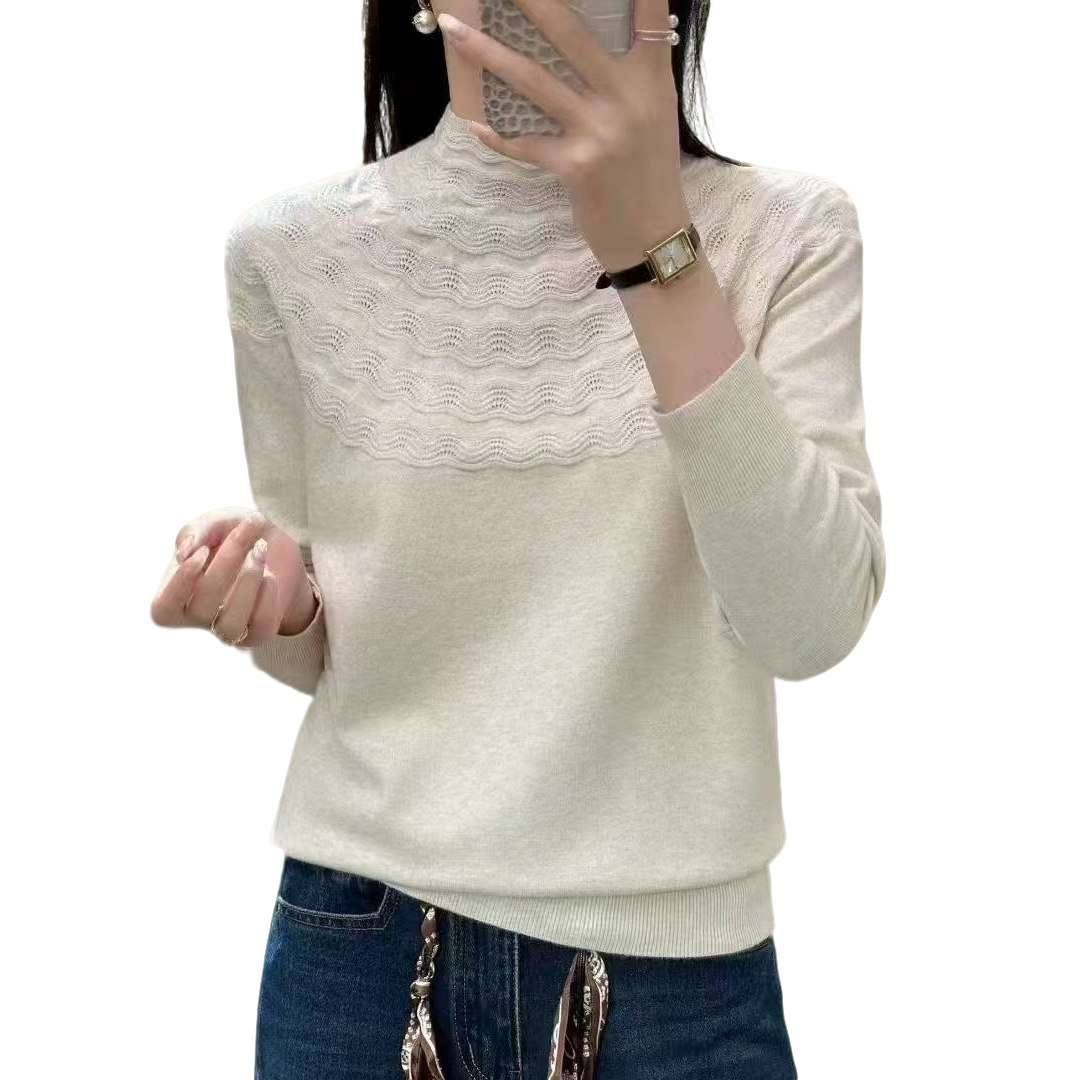 秋冬衫半高领针织圆领针织衫毛衣百搭长袖时尚镂空