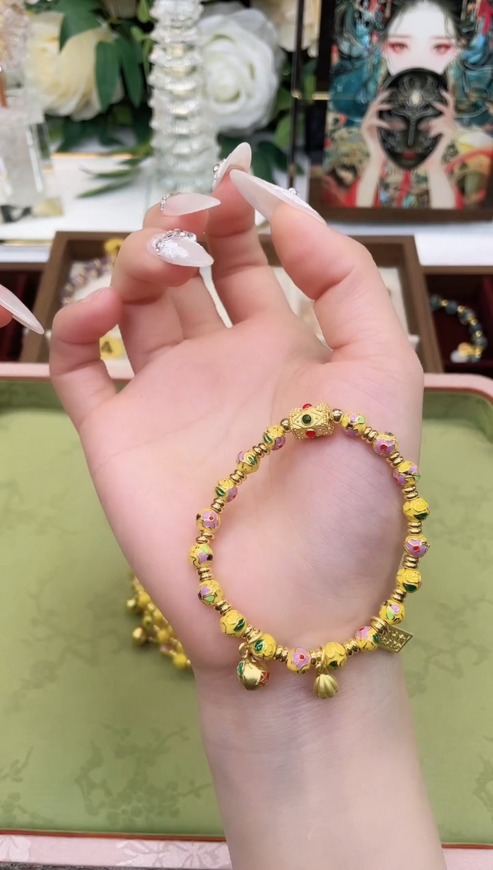 【闪购商品】水晶手链未镶嵌雍和宫黄色景泰蓝