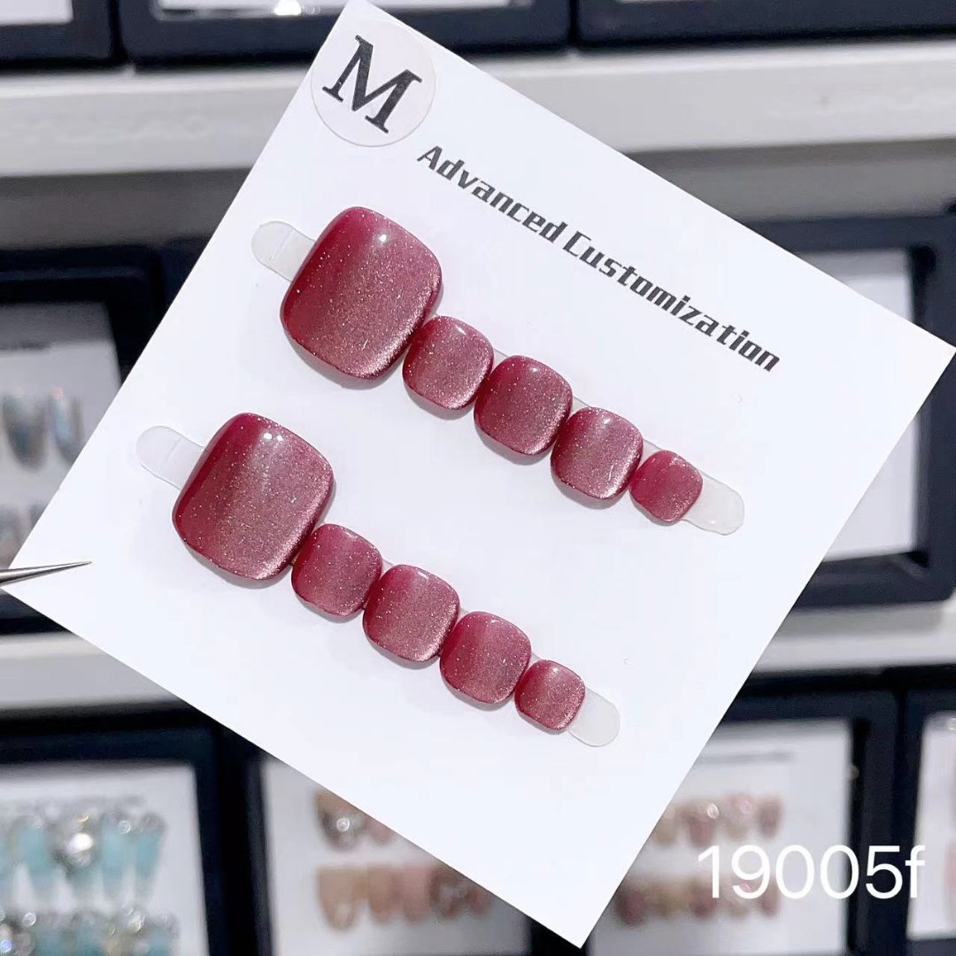 【脚甲】红豆沙色显白猫眼甲简约纯色脚趾手工穿戴甲爆闪红色流行色