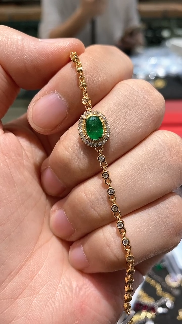 【闪购商品】祖母绿手链银S925镶嵌手链