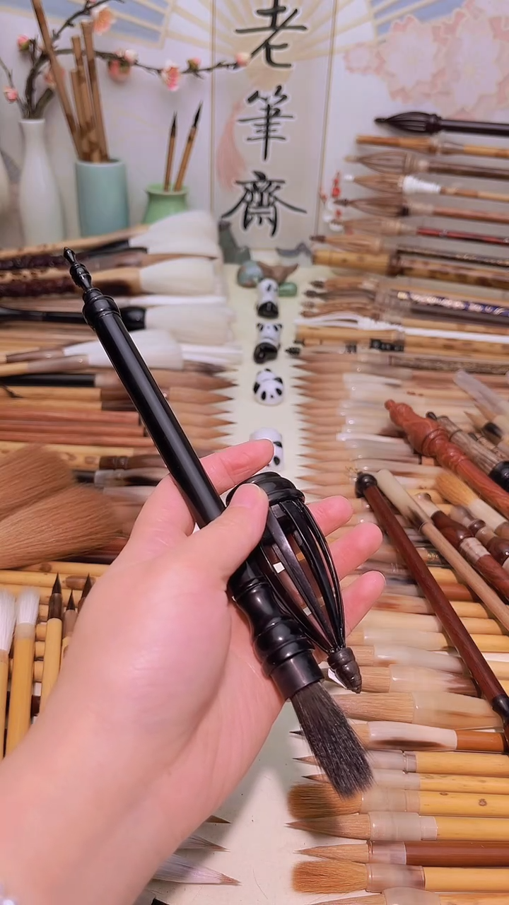 【闪购商品】全黑牛角带帽仿唐款纯黑尖紫毫出峰3.5