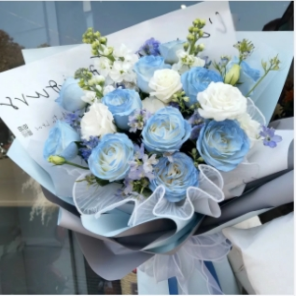 【心藏欢喜】11支碎冰蓝玫瑰混搭送男友老公老婆女朋友闺蜜花束生日表白礼物鲜花店送花上门