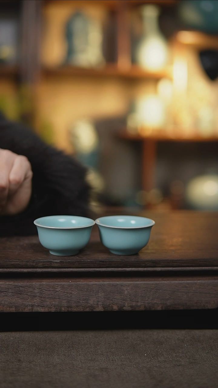 【闪购商品】杯仿古宋臻釉精工压手杯一对微瑕