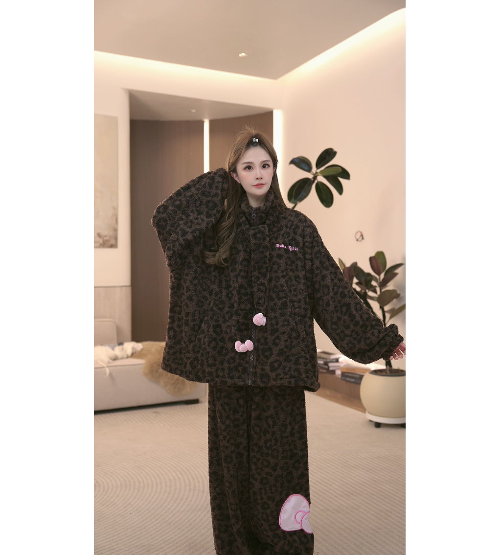 DM【豹纹KT】高定冬款墩墩绒加厚家居服套装女士XXX