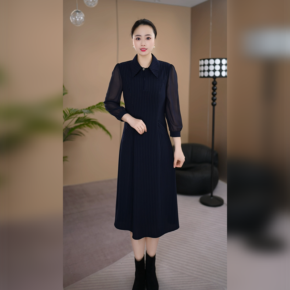 2025春秋季新款藏蓝色连衣裙时尚轻奢减龄显瘦优雅端庄显瘦妈妈装