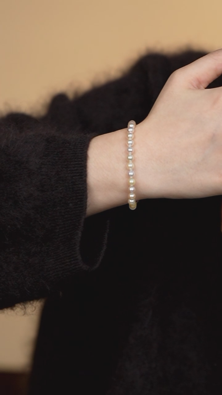 18K金镶嵌手链海水珍珠5-6真科研混彩rose拆珠手链