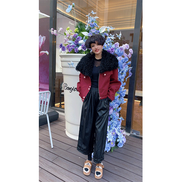 哈哈   菲姐同款獭兔毛一体外套