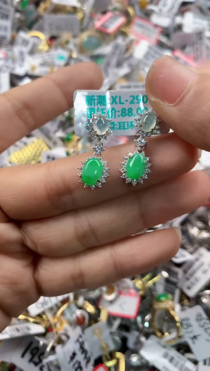 银S925镶嵌戒指翡翠666---3