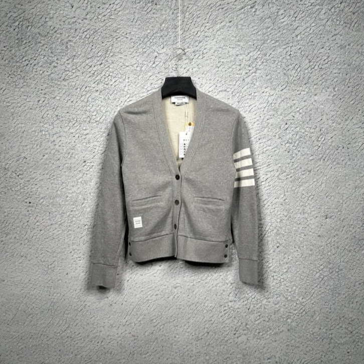 99新 THOMBROWNE 汤姆布朗 TB 灰色四道杠织纹开衫中厚款毛衣38码