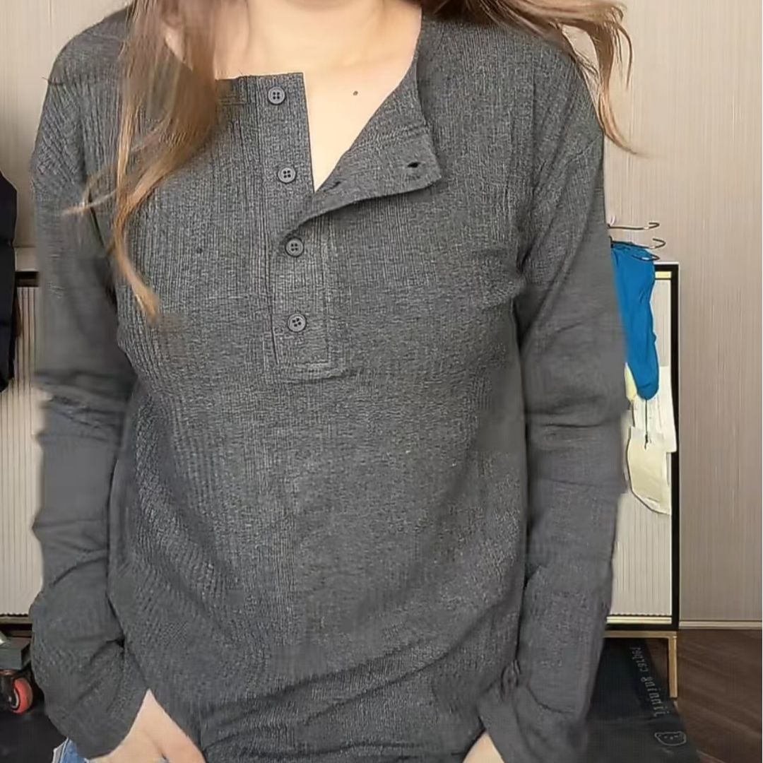 【666】  905/21-317 /150三粒扣领口宽松百搭显瘦 长袖T恤