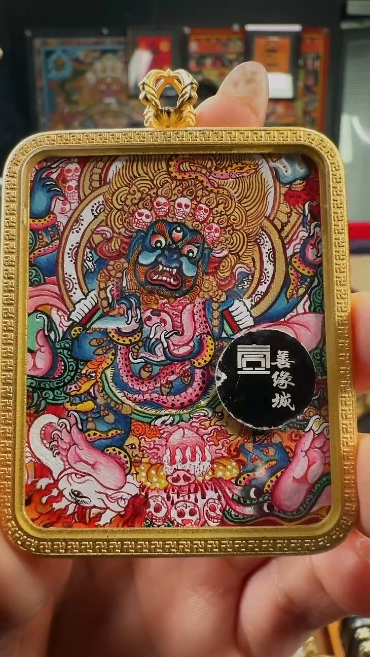 吊坠壹善缘城手绘唐卡大黑天