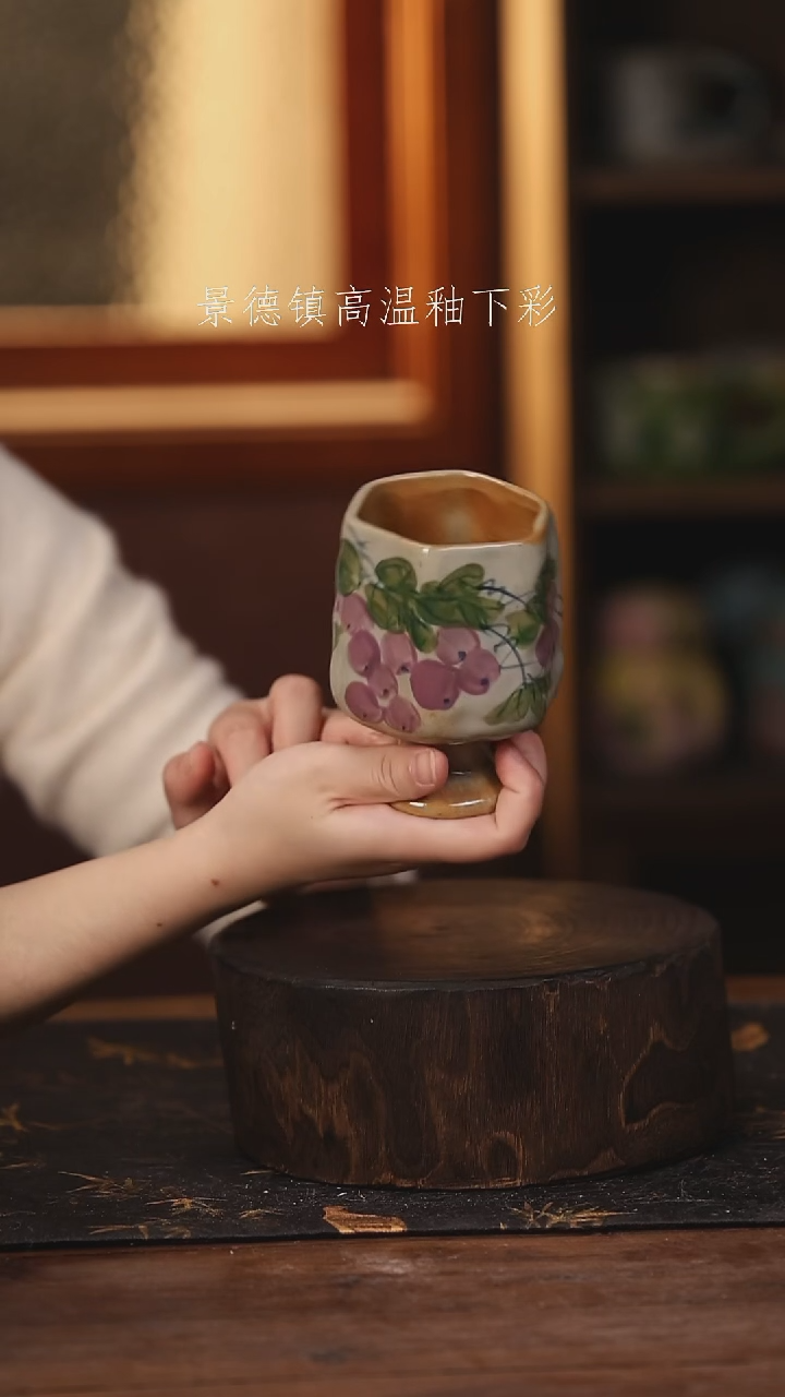 陶瓷 景德镇高温釉下手绘陶瓷@L114@