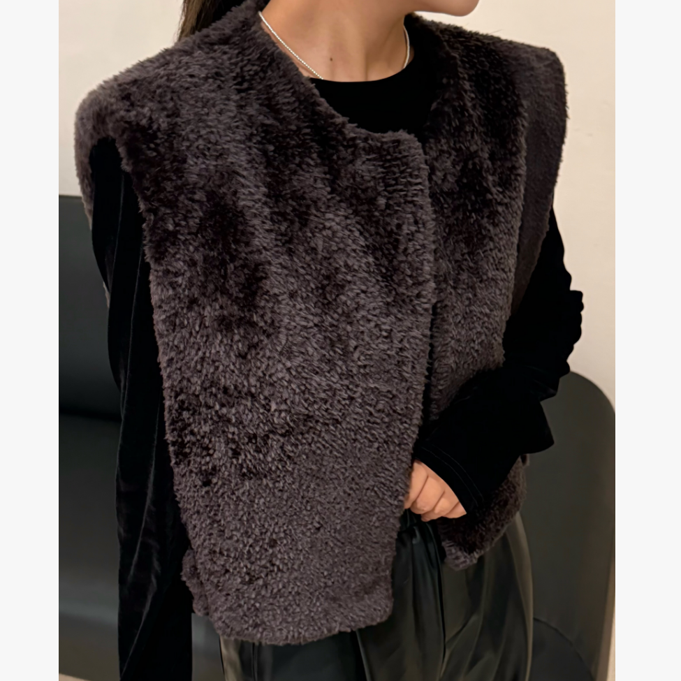 DEZI【松茶】短款无袖女神范皮毛一体马甲OR41900-2088