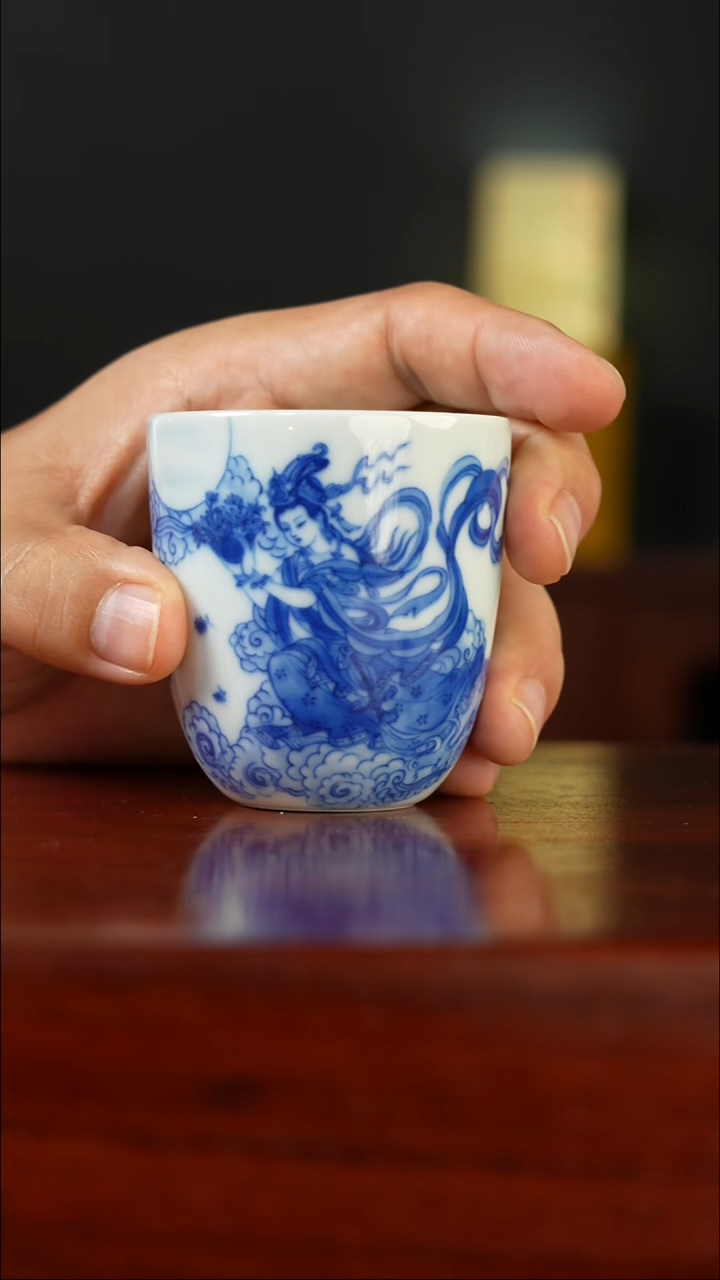 祖传窑真柴窑传承400年天女散花卧足杯