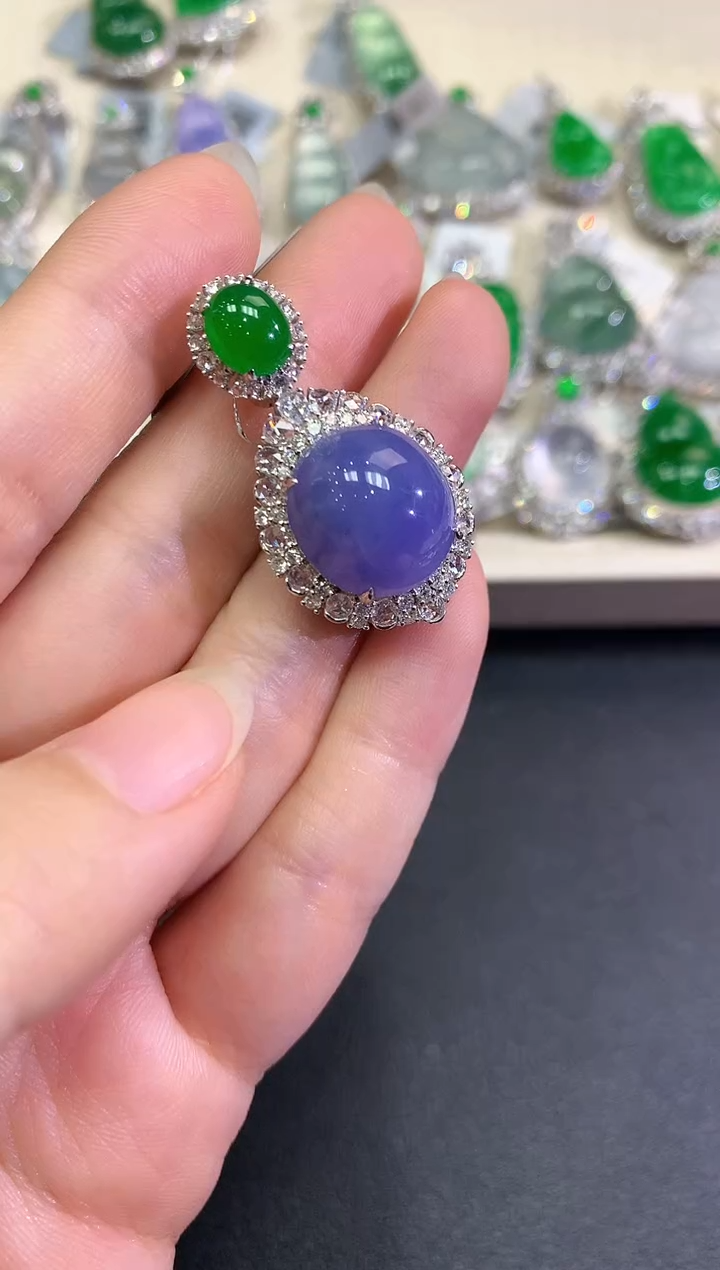 【闪购商品】翡翠颈饰18K金镶嵌D142   紫货有色差