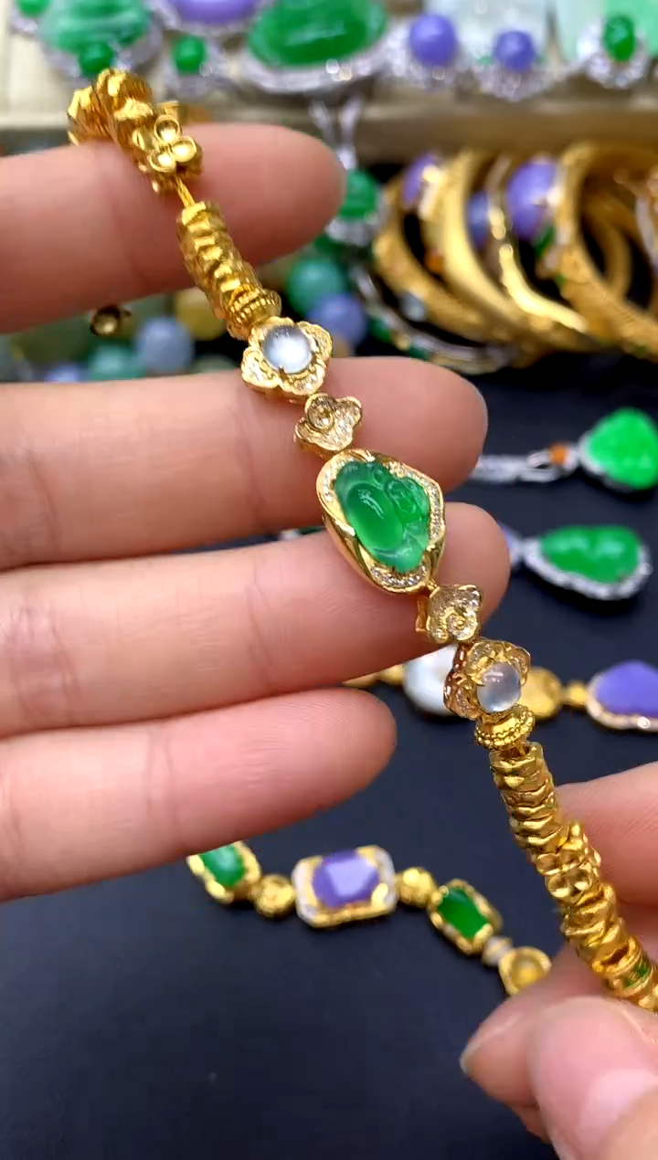 18K金镶嵌手链翡翠525-中国好珍宝
