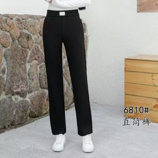 【金夫人妈妈装】中老年秋冬松紧中高腰纯黑休闲九分小直筒裤6810
