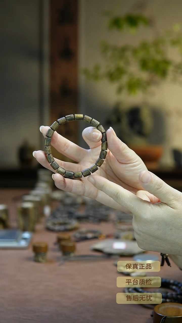 沉香手串海南种植奇楠7mm桶珠单圈手串