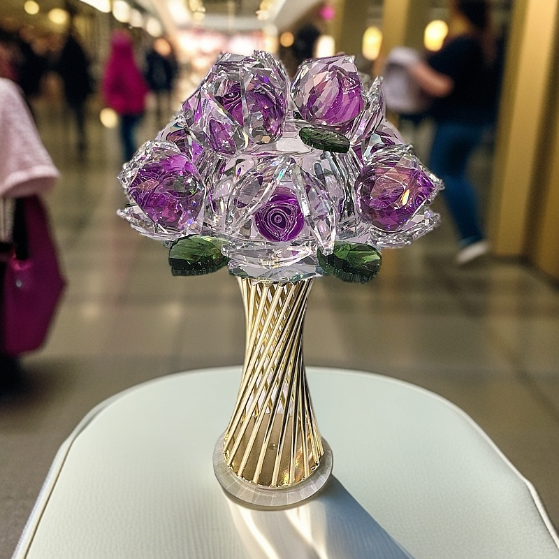 旋转手捧花紫色摆件