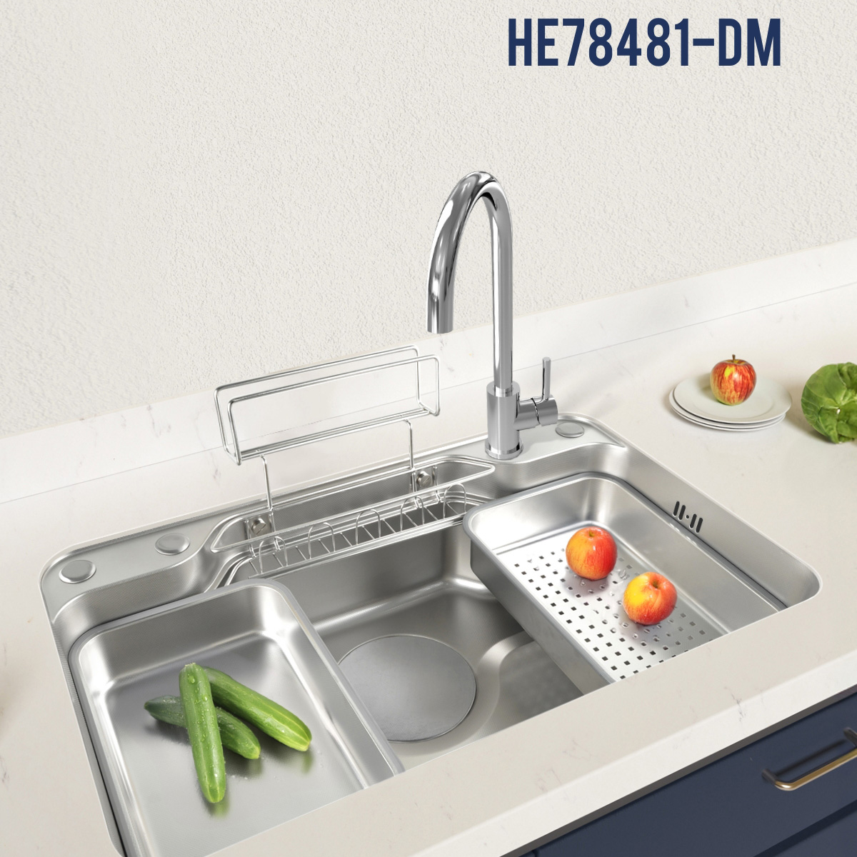 加厚不锈钢大单槽厨房多功能洗菜盆有集渣多宝盆设计