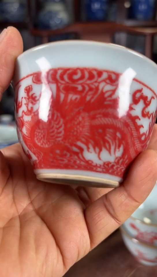 麥*柴窑汝窑双凤纹杯杯