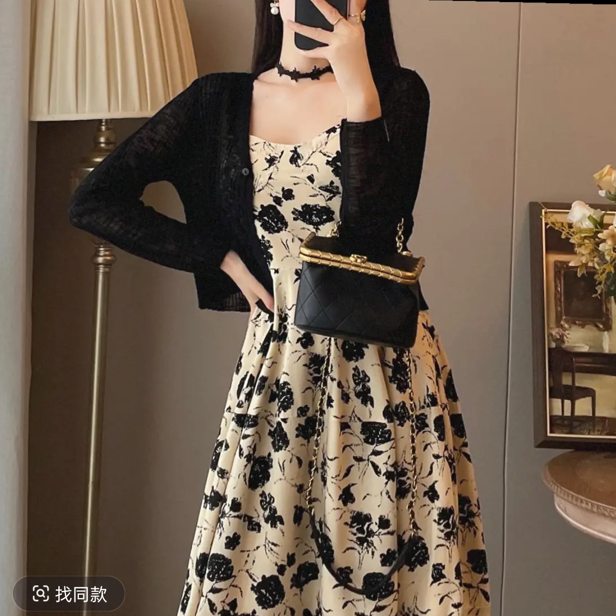 K2004夏季盐系轻熟风港味茶歇法式碎花吊带气质开衫两件套装L9