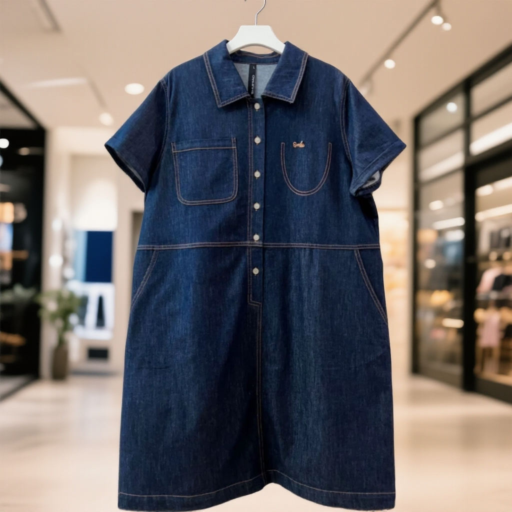 水淼2026春新款简约宽松显瘦短袖牛仔连衣裙2379