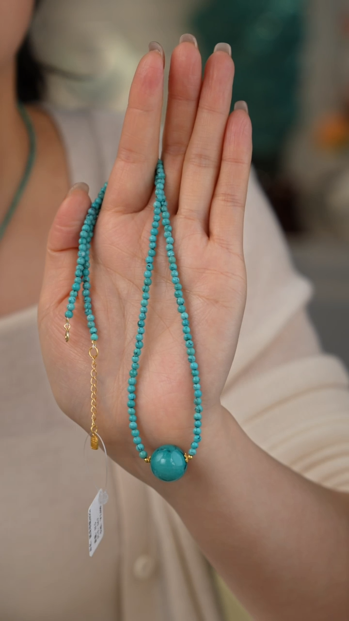 【闪购商品】绿松石项链银S925镀金镶嵌1