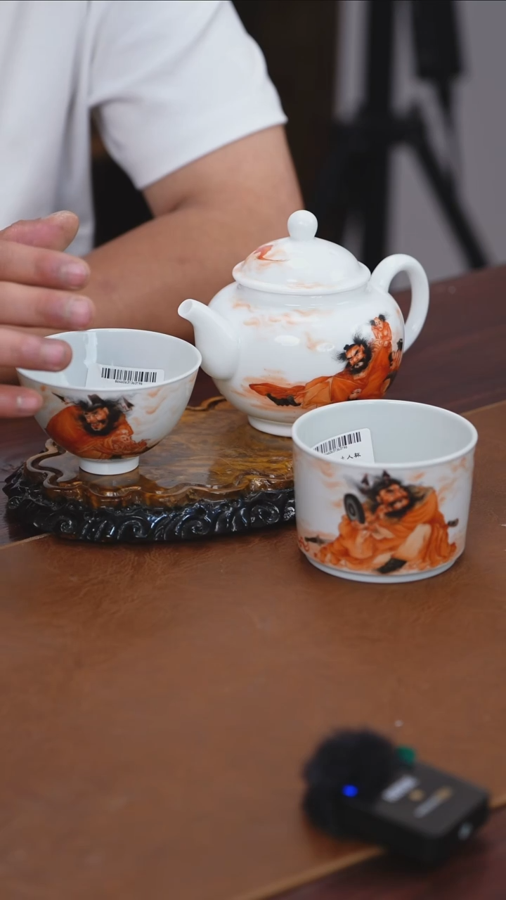 矾红钟馗茶壶+2杯
