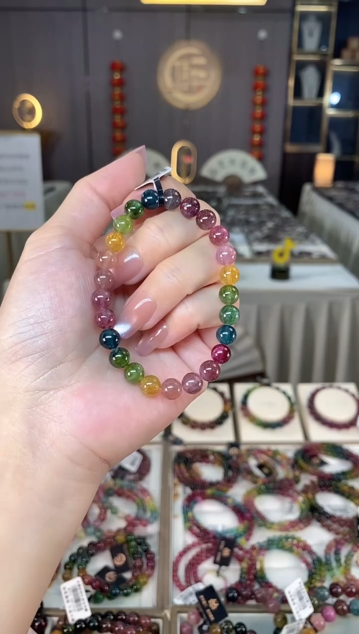 未镶嵌老矿碧玺彩虹单圈手串mm+碧玺hon多样性发货一条