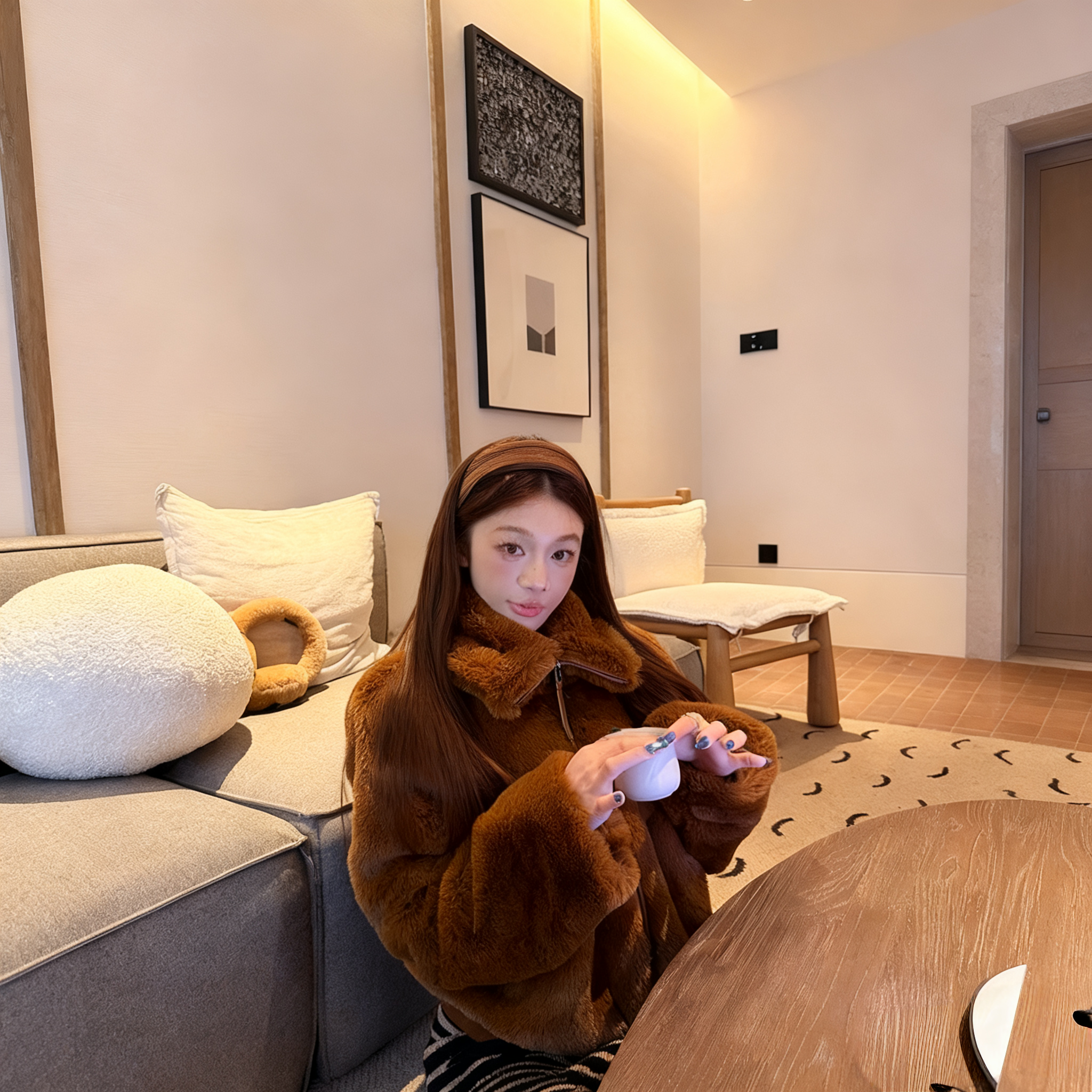 “Anna酱兔” 原版原色原毛料新品仿兔毛皮毛一体外套2629