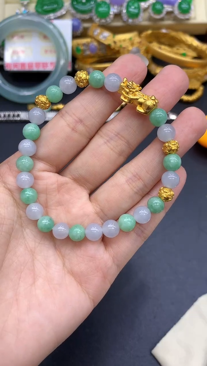 足金镶嵌手链翡翠414-中国好珍宝