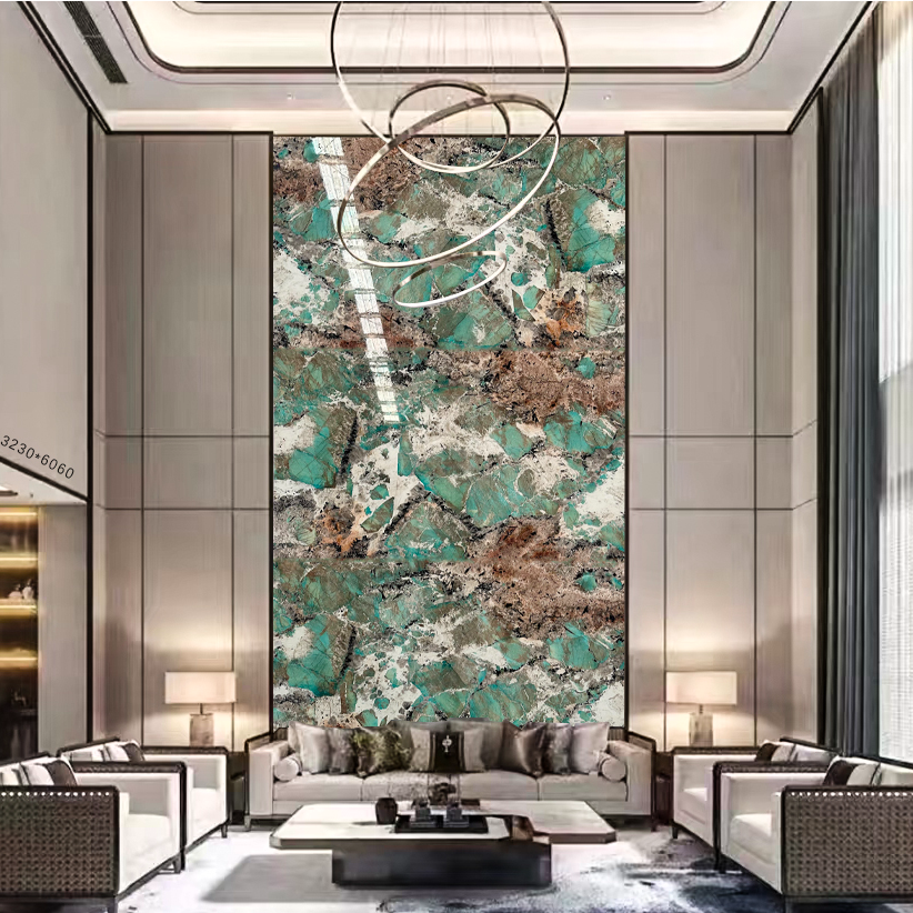 天然奢石亚马逊绿三拼玄关背景墙定金链接