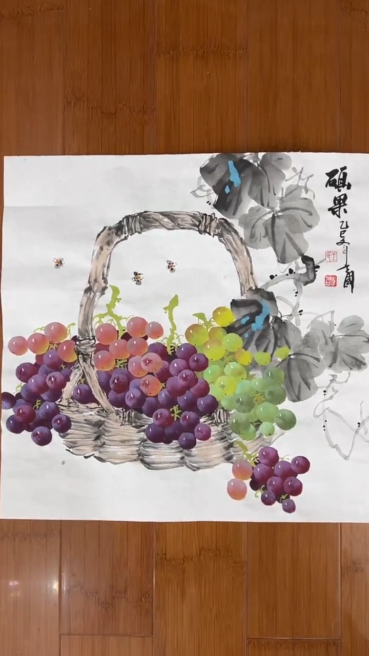 国画【福利，纯手工手绘】 王立国葡萄50*50厘米
