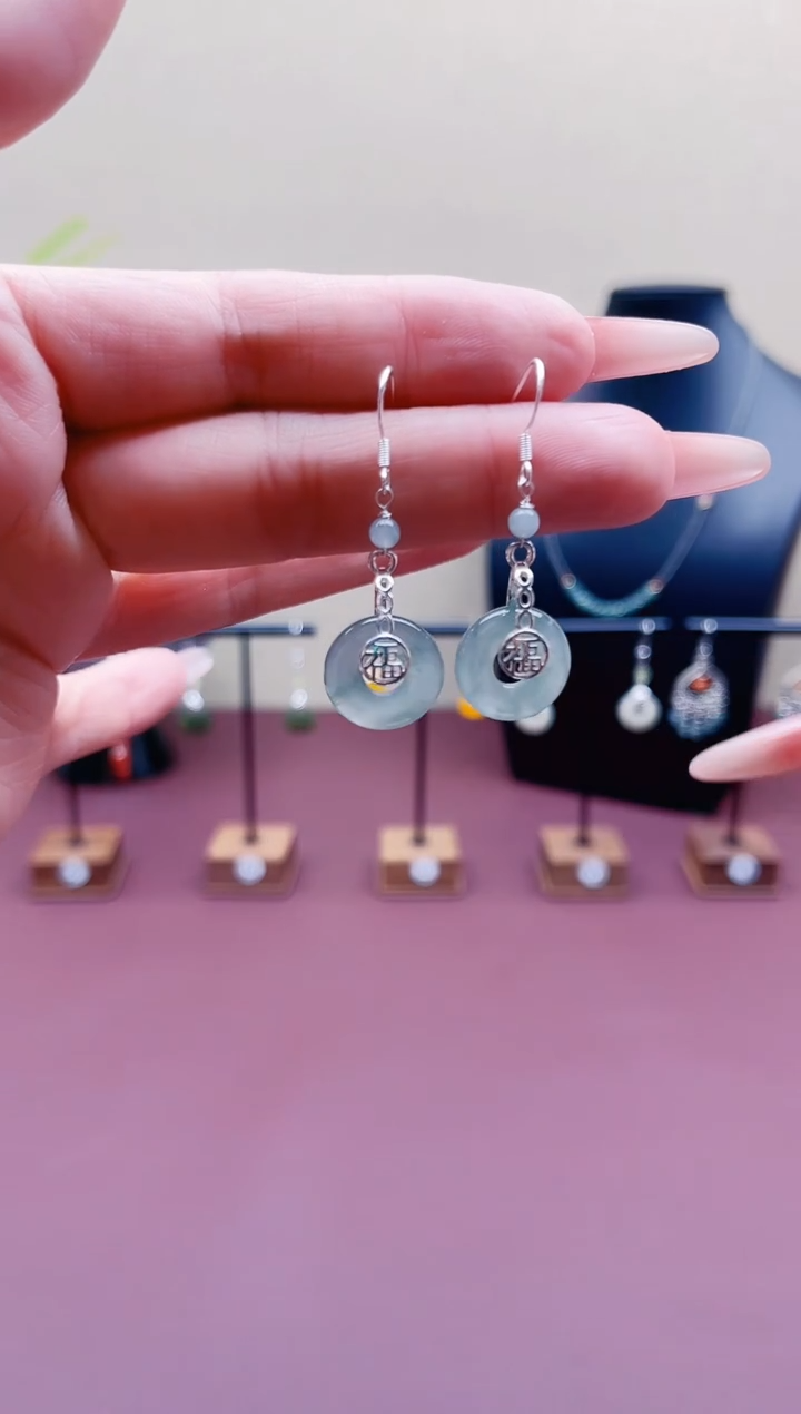 未镶嵌翡翠耳饰00翡翠平安扣福牌