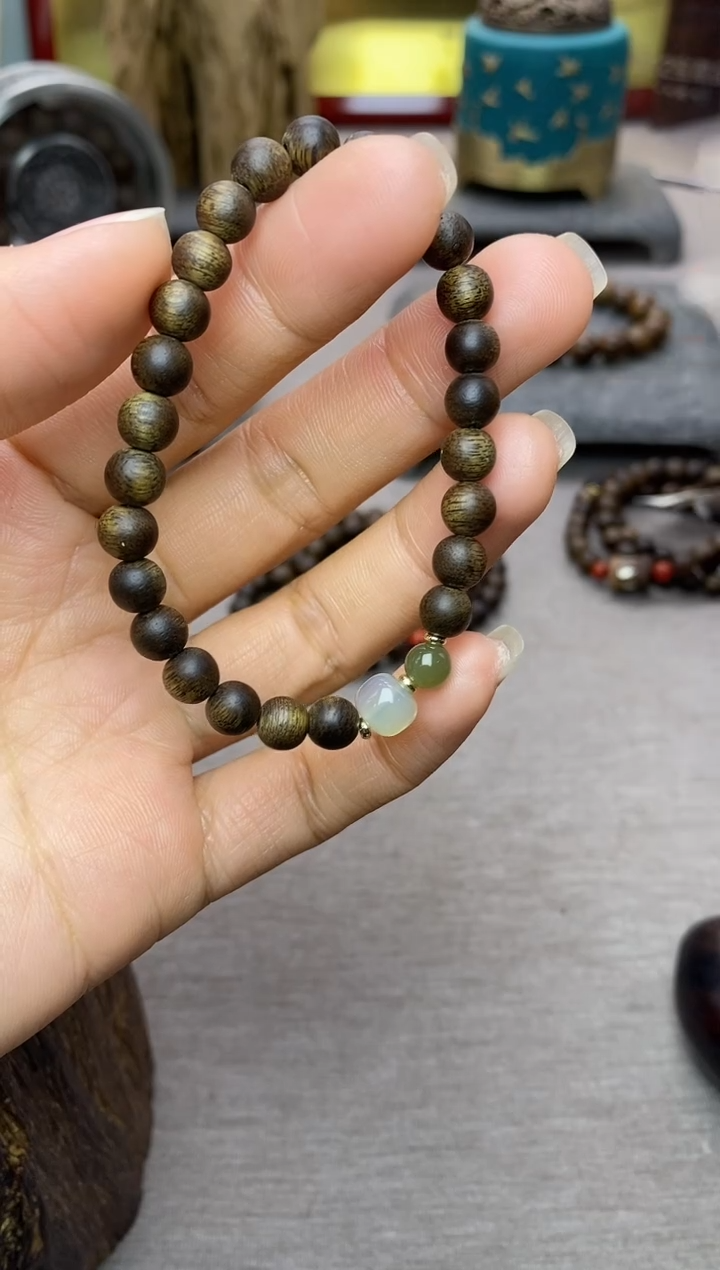 【闪购商品】沉香手串芽庄白棋老料沉水06单圈设计