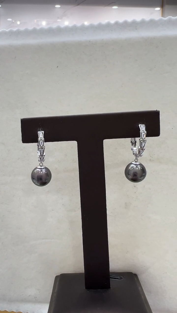 银S925镶嵌耳饰海水珍珠大溪地耳坠126